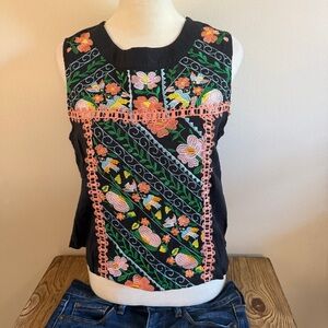 Black Embroidered Sleeveless Floral Tank Top